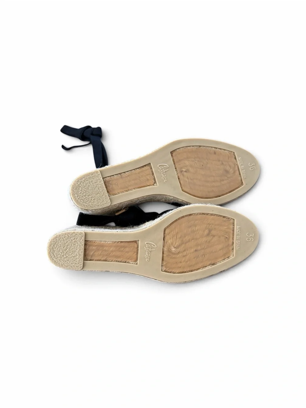 Castaner Black Canvas Espadrille Wedge Sandals with Ankle Tie 6 NWB